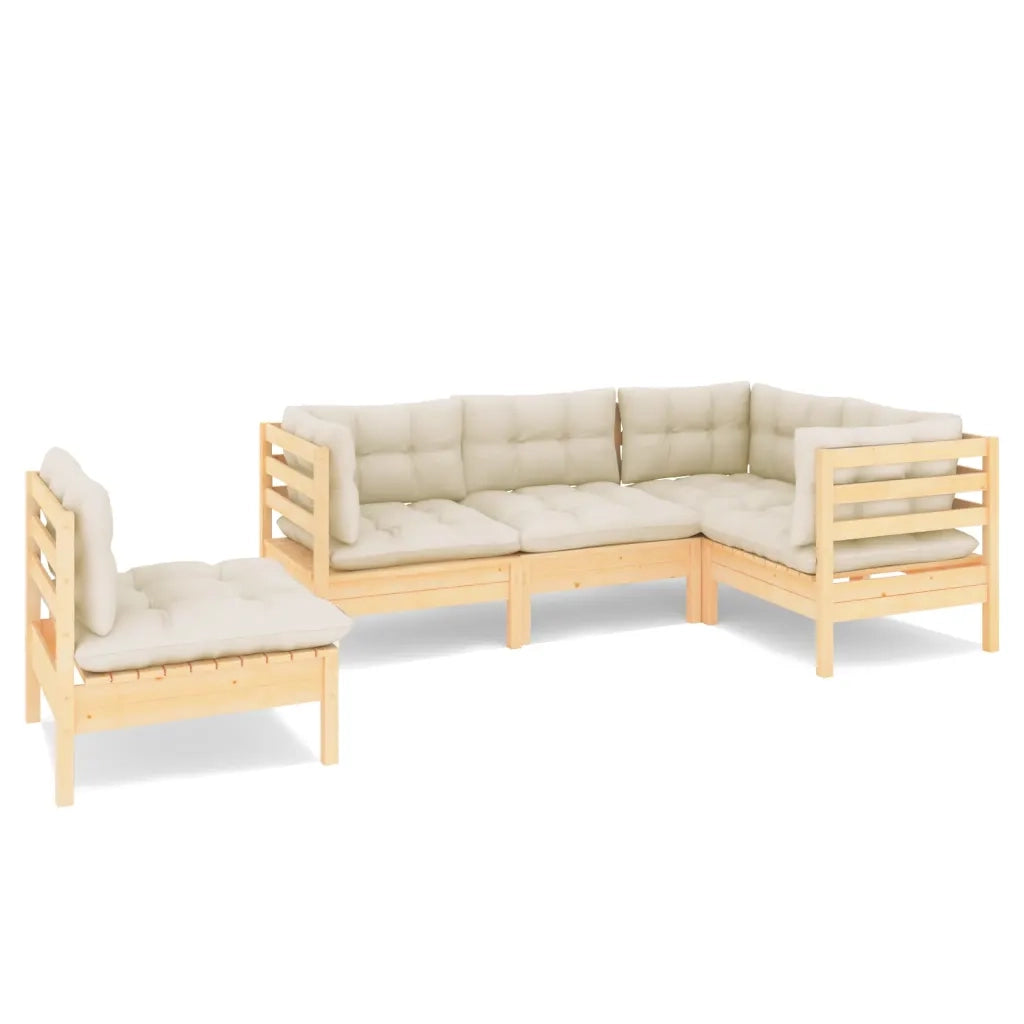 Set Divani da Giardino 5 pz con Cuscini Crema in Massello di Pino cod mxl 41365