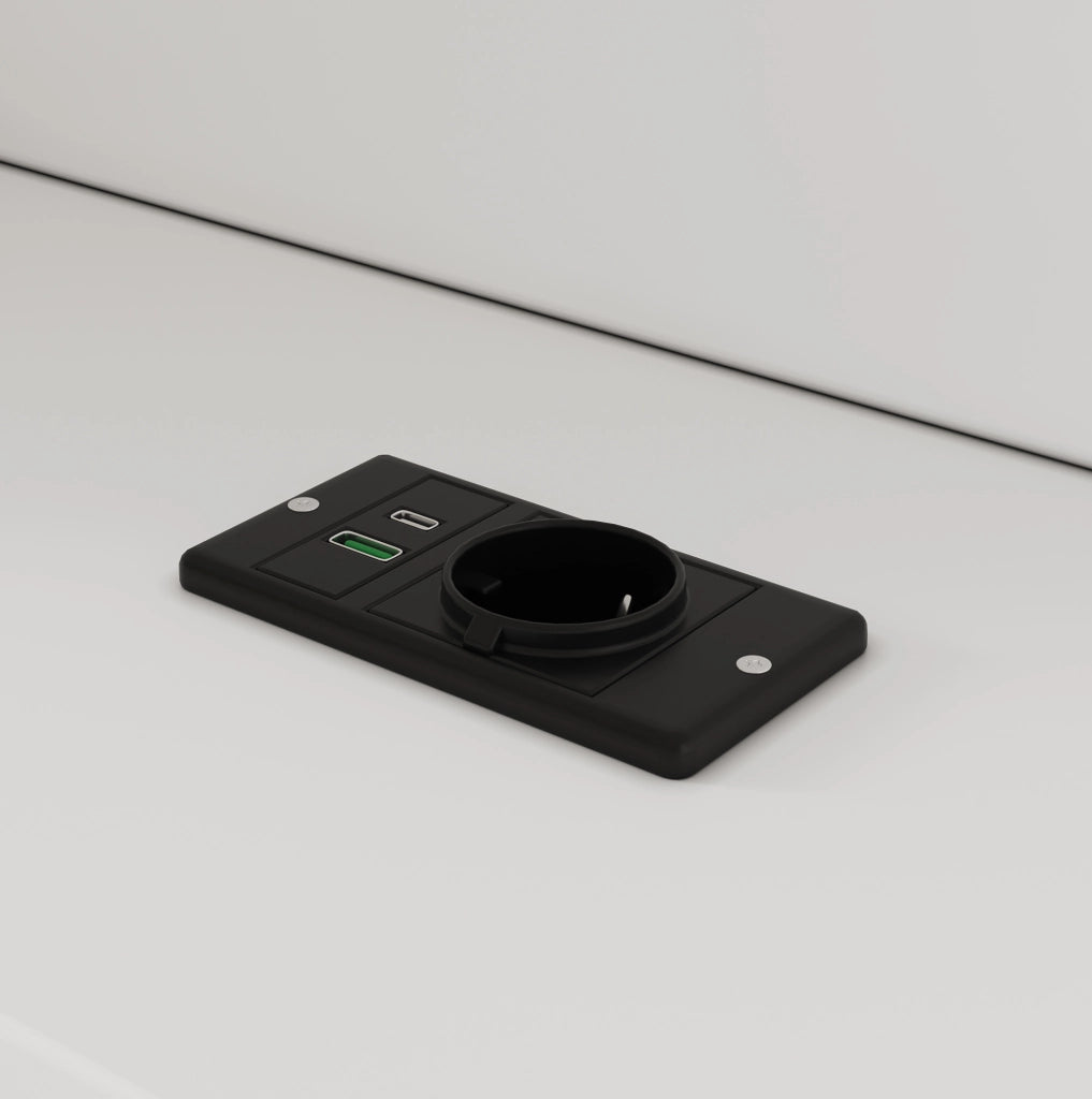 Letto contenitore 140x200 cm con LED; USB e USB-C; cassetti; ripiani e armadietti; bianco