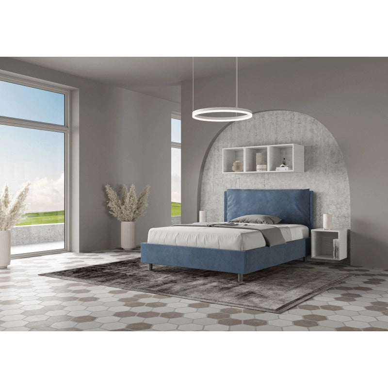 Letto imbottito Letto Matrimoniale alla Francese 140x210 cm Large - Con rete,Microfibra,Blu