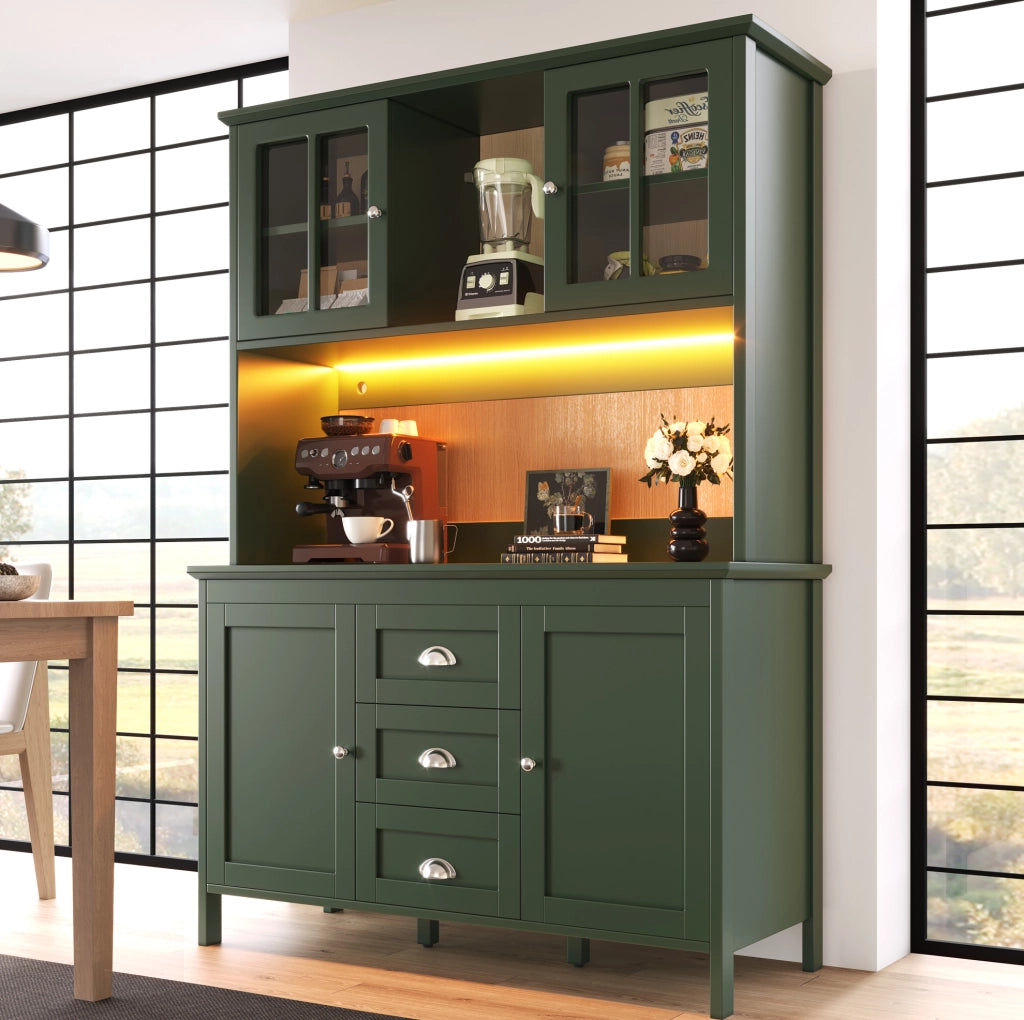 Colonna cucina 120x40x179 cm verde, vetro marrone e LED