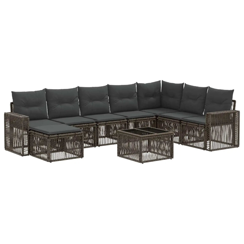 Set Divano da Giardino 9 pcs Grigio e Grigio Scuro polyrattan