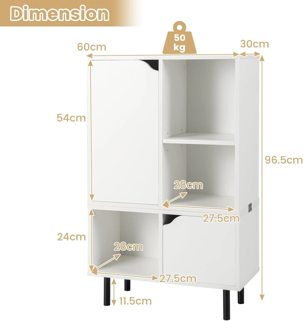 Libreria Mobile Portaoggetti a 5 Cubi, Mobile a Cubo con Kit Anti-Ribaltamento, Scaffale per Camera da Letto, Biblioteca Bianca per Soggiorno, Ufficio, Ingresso