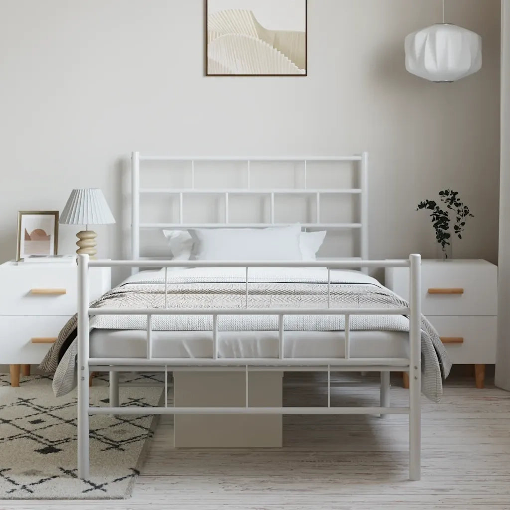 Giroletto con Testiera e Pediera Metallo Bianco 100x200 cm