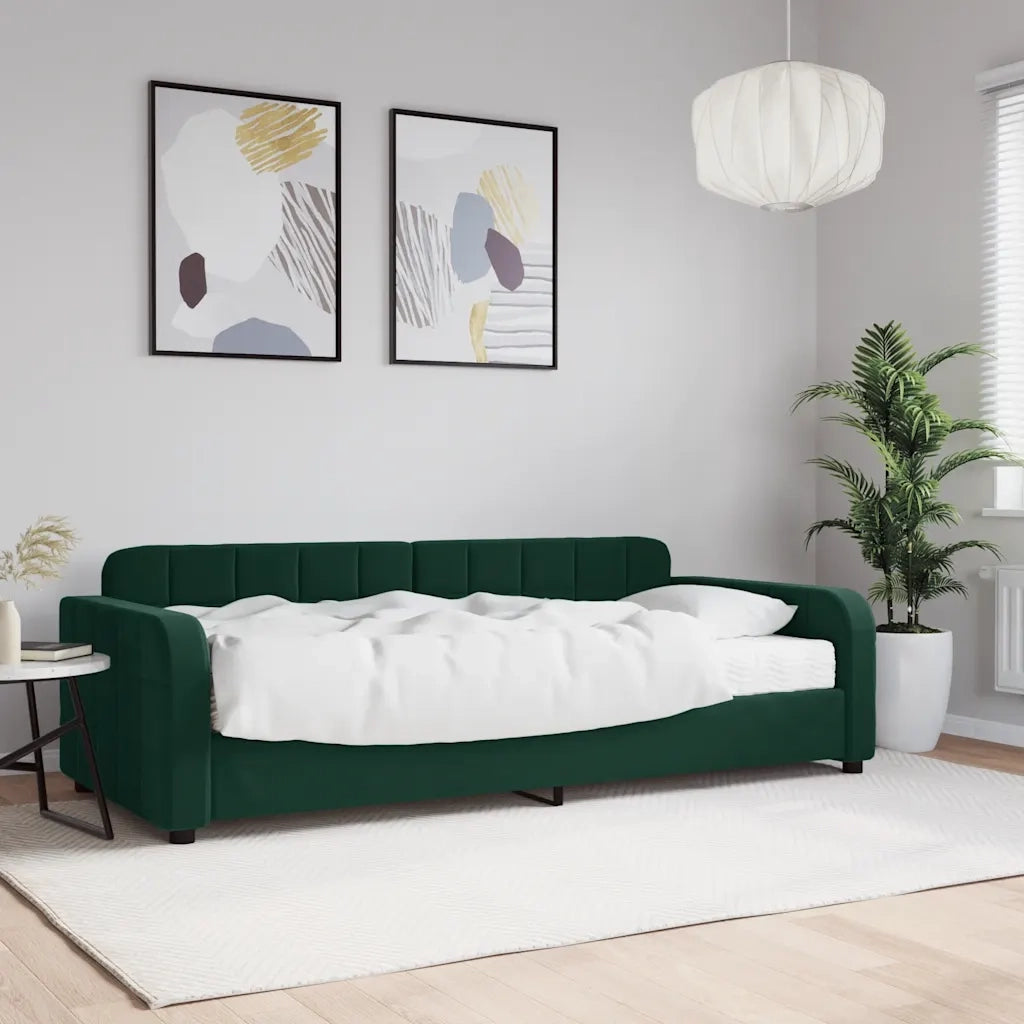 Divano letto | Sof¨¤ letto | Letto singolo con Materasso Verde Scuro 90x200 cm in Velluto