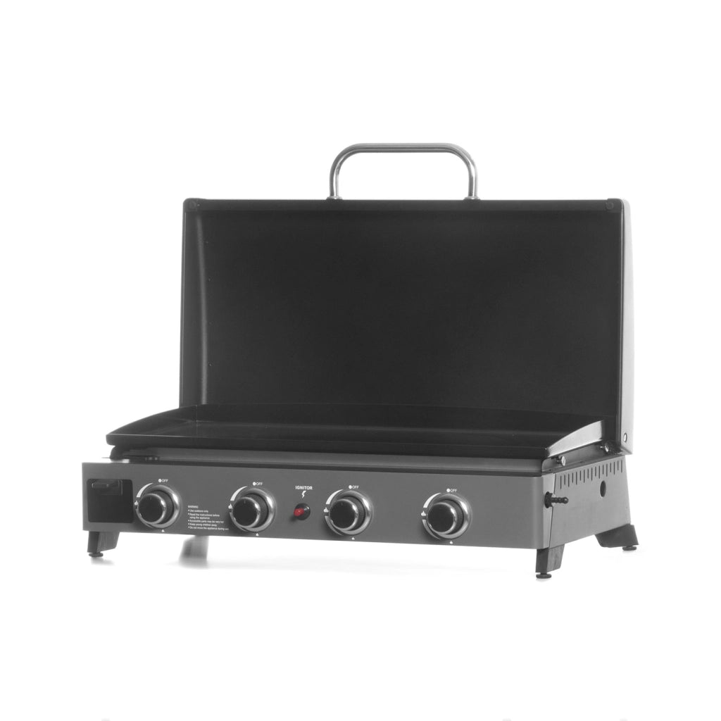 Piastra di Cottura Plancha a Gas 140x54,5x96 cm Potenza 10 kW con Coperchio in Acciaio Nero