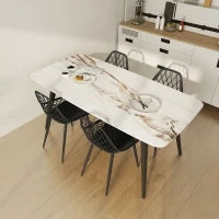 Set 4 Sedie da Pranzo Moderne con Schienale Traforato in Plastica e Gambe in Metallo, Nero