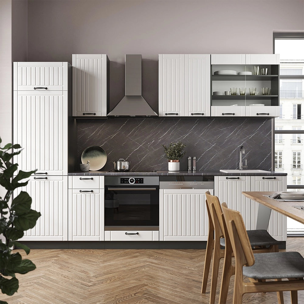 Cucina componibile Fame-Line Bianco rustico/Antracite 300 cm, PL Marmo Vicco