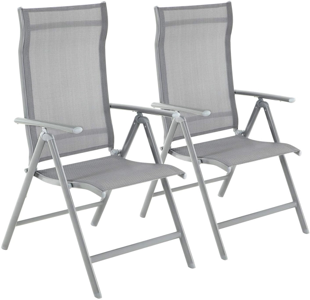 Set 2 sedie da giardino pieghevoli sedute da esterno robusto telaio in alluminio schienale regolabile in 8 posizioni portata 150 kg grigio 12_0000027