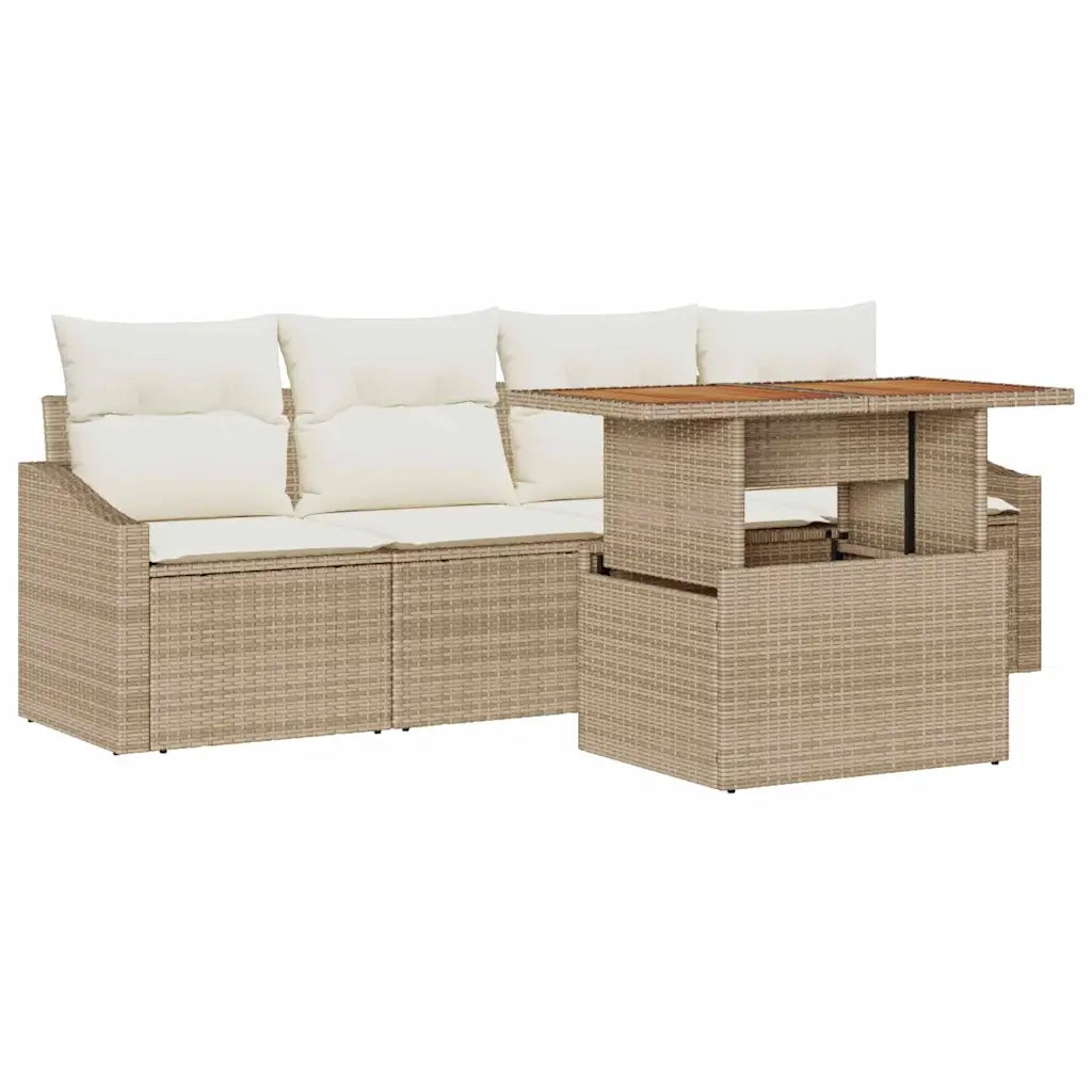 Set Divano da Giardino con cuscino 5 pcs Beige Poly Rattan