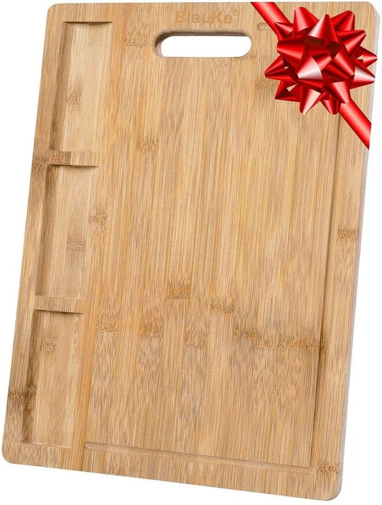Snodo di taglio in legno con canale per residui e pannelli integrati (43x32cm) – Tavolo in bambù per la cucina, piatto da servizio per carne, formaggio, verdure, salsiccia – Grande tavolo in legno per la cucina, tavolo per il pane, tavolo per la colazione