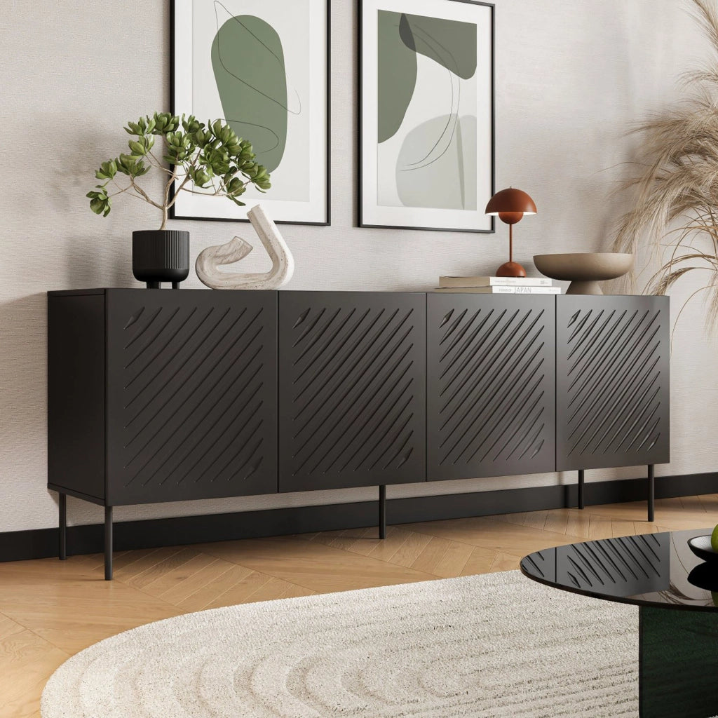 Madia Carema, Credenza 2 Ripiani, 200.5x42x75h cm Nero