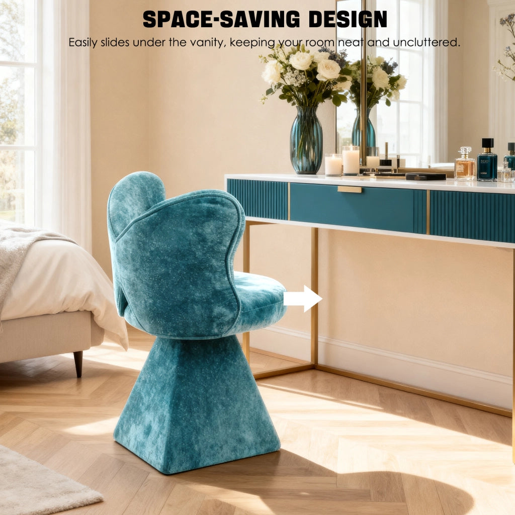 Poltrona girevole senza braccioli con base stabile in tessuto chenille blu 52×52×46 cm