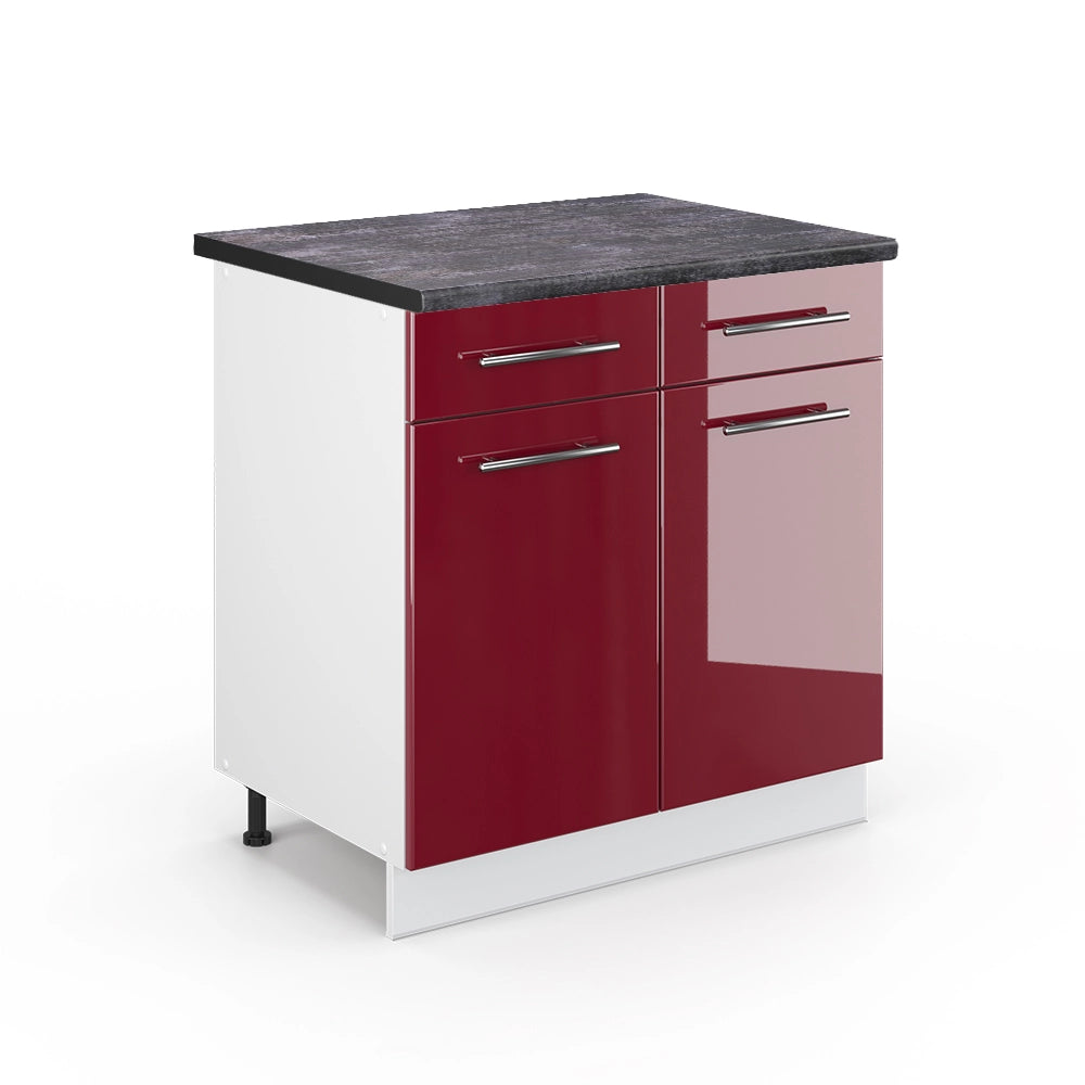 Mobiletto base per cucina Fame-Line Bordeaux lucido/Bianco 80 cm, PL Antracite Vicco