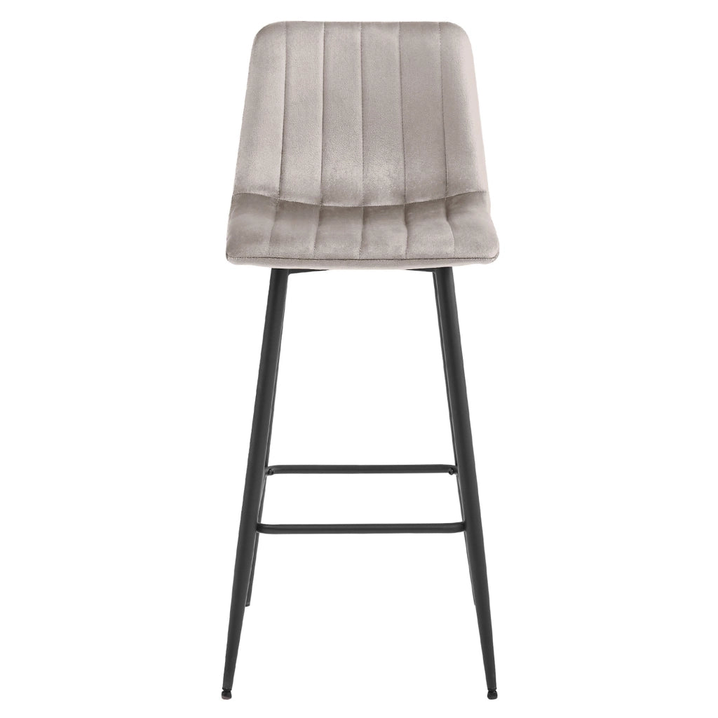 Sgabello da bar VALORA POZZA - Velluto beige scuro con gambe nere x 4