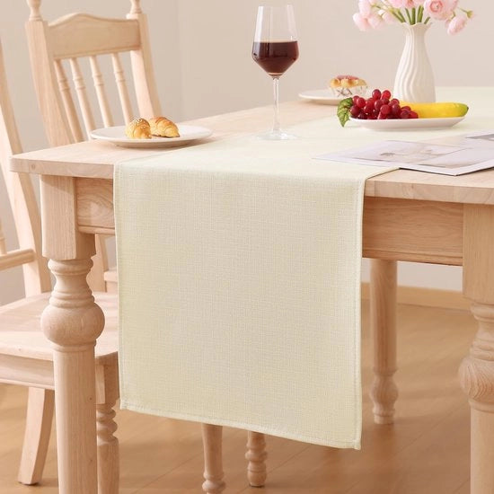 Tavolo da pranzo in lino 40 x 100 cm con effetto loto, decorativo, lavabile, impermeabile all'acqua, moderno per festa di compleanno in cucina, beige
