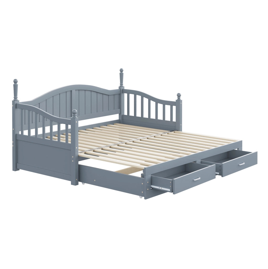 Divano letto estraibile 90/180x190 cm con 2 cassetti; legno di pino grigio
