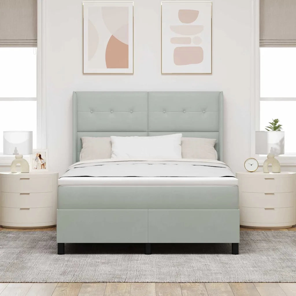 Letto a molle con materasso Grigio chiaro 140 x 190 cm Velluto