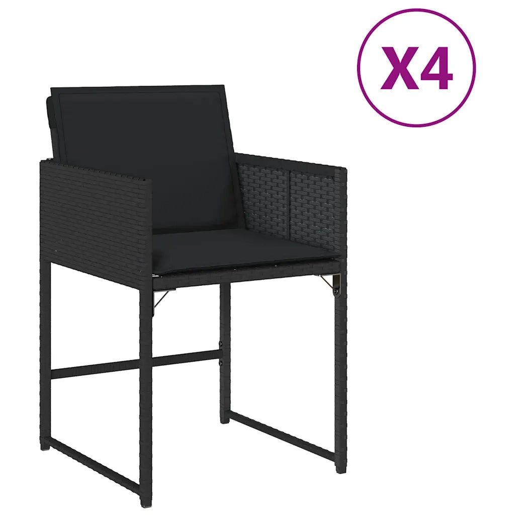 Sedie da Giardino con Cuscini 4 pz Nere in Polyrattan 365001