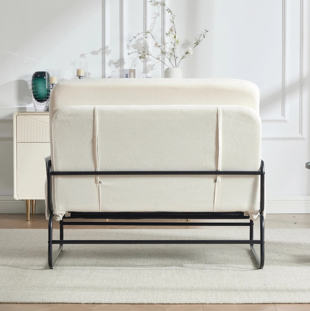 Divano letto 2 posti trasformabile 104x85x92 cm in chenille beige con struttura in metallo