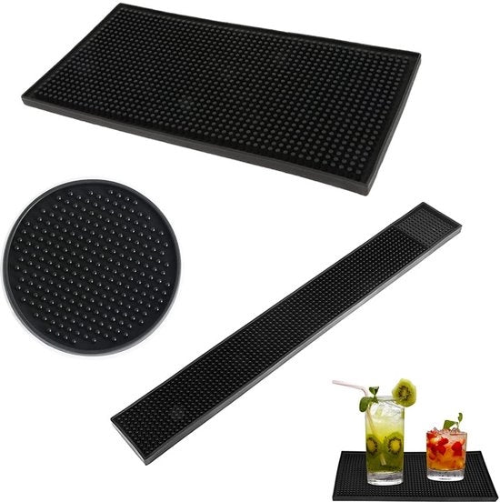 Set di 3 mattonelle anti-slip, per bar e cucina, silicone, resistenti al calore e al lavastoviglie, nero, 3 stili