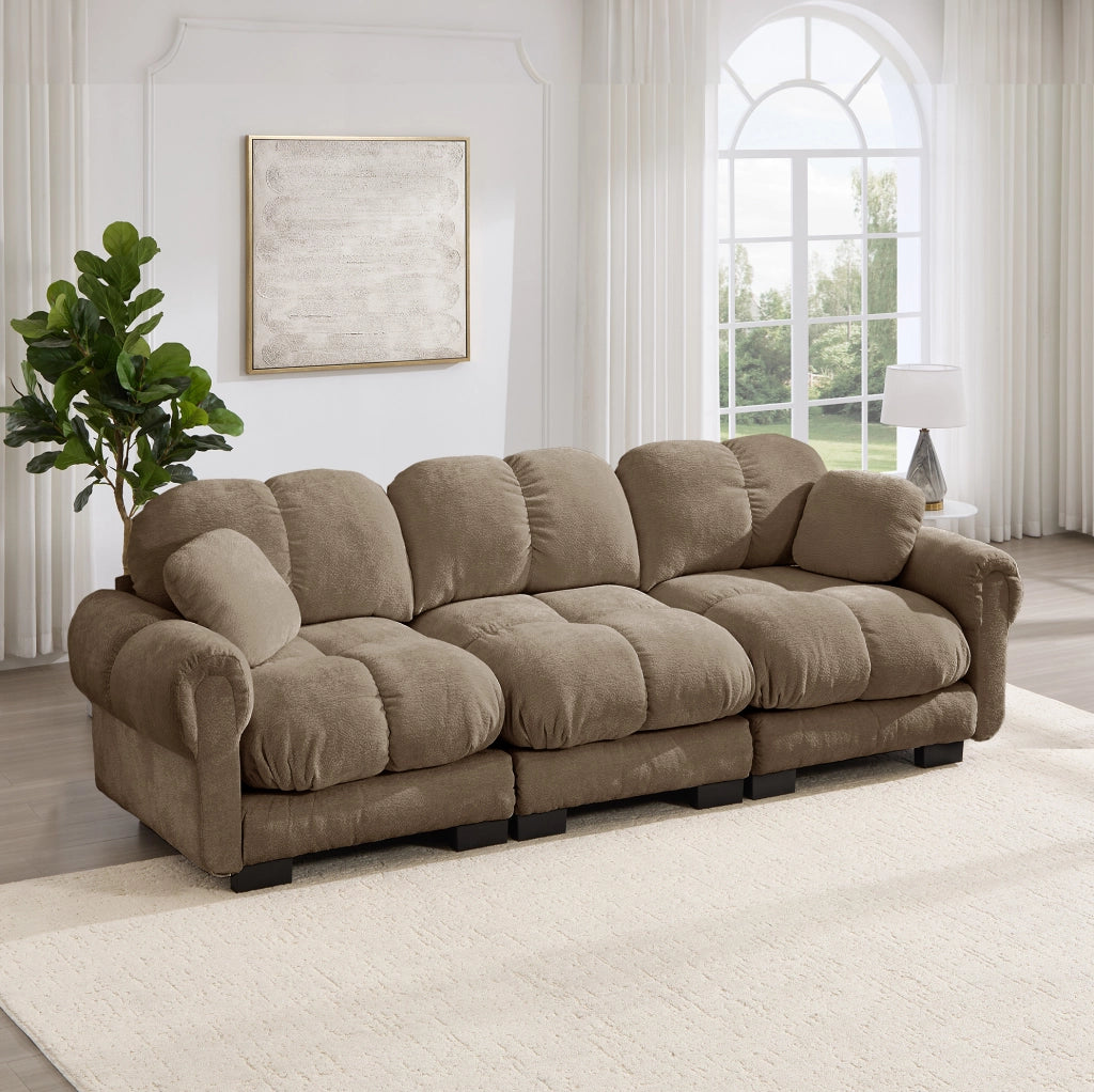 Divano modulare in ciniglia marrone 260 × 86 × 90 cm