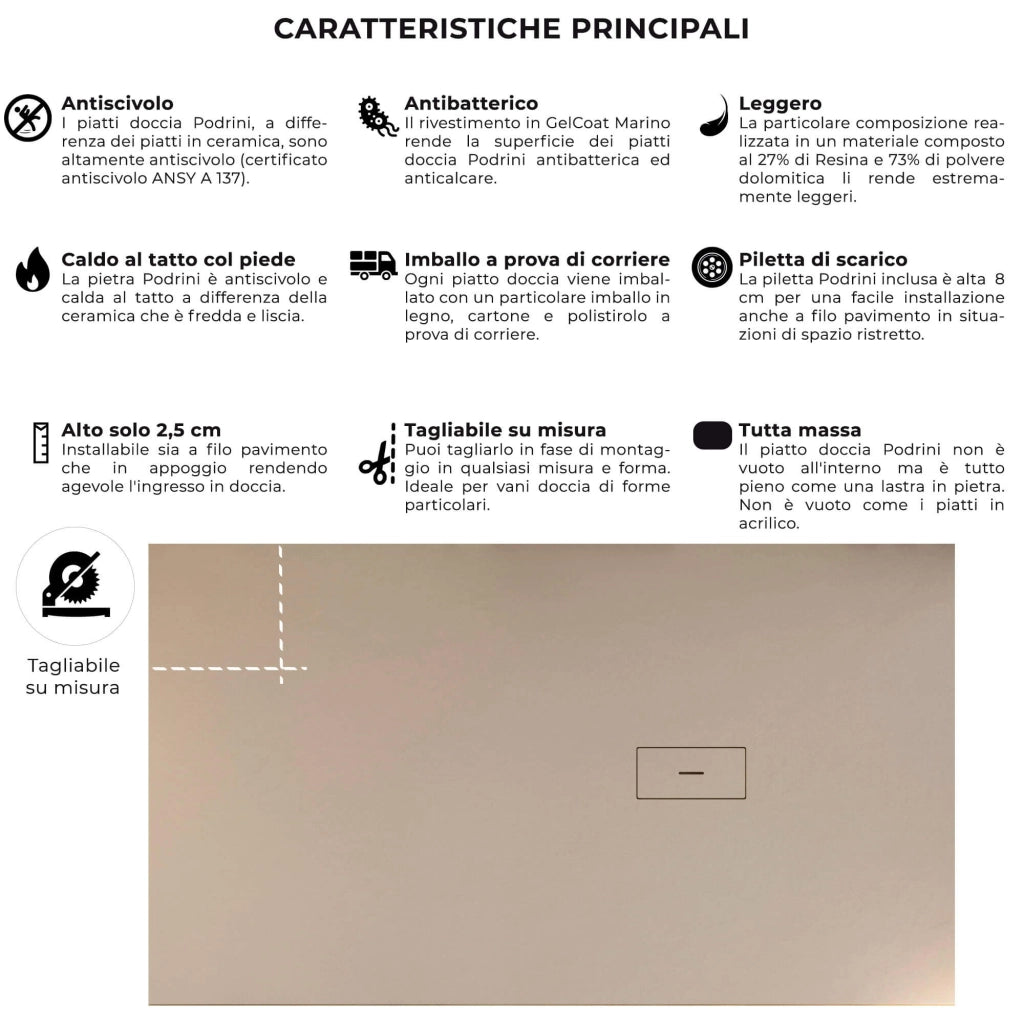Piatto Doccia in Pietra 80x110 cm Bonussi Manila Crema