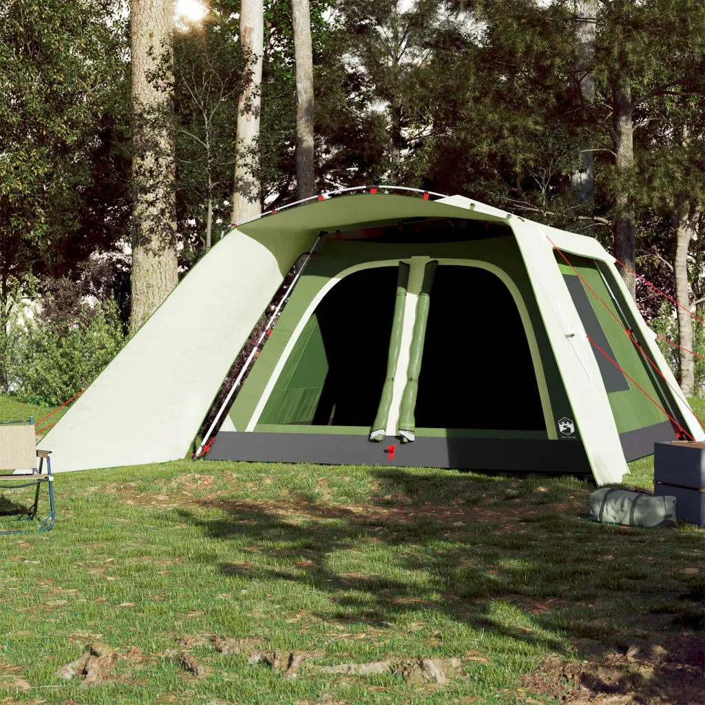 Tenda Familiare con Portico 9 Persone-Tenda da campeggio Verde a Rilascio Rapido