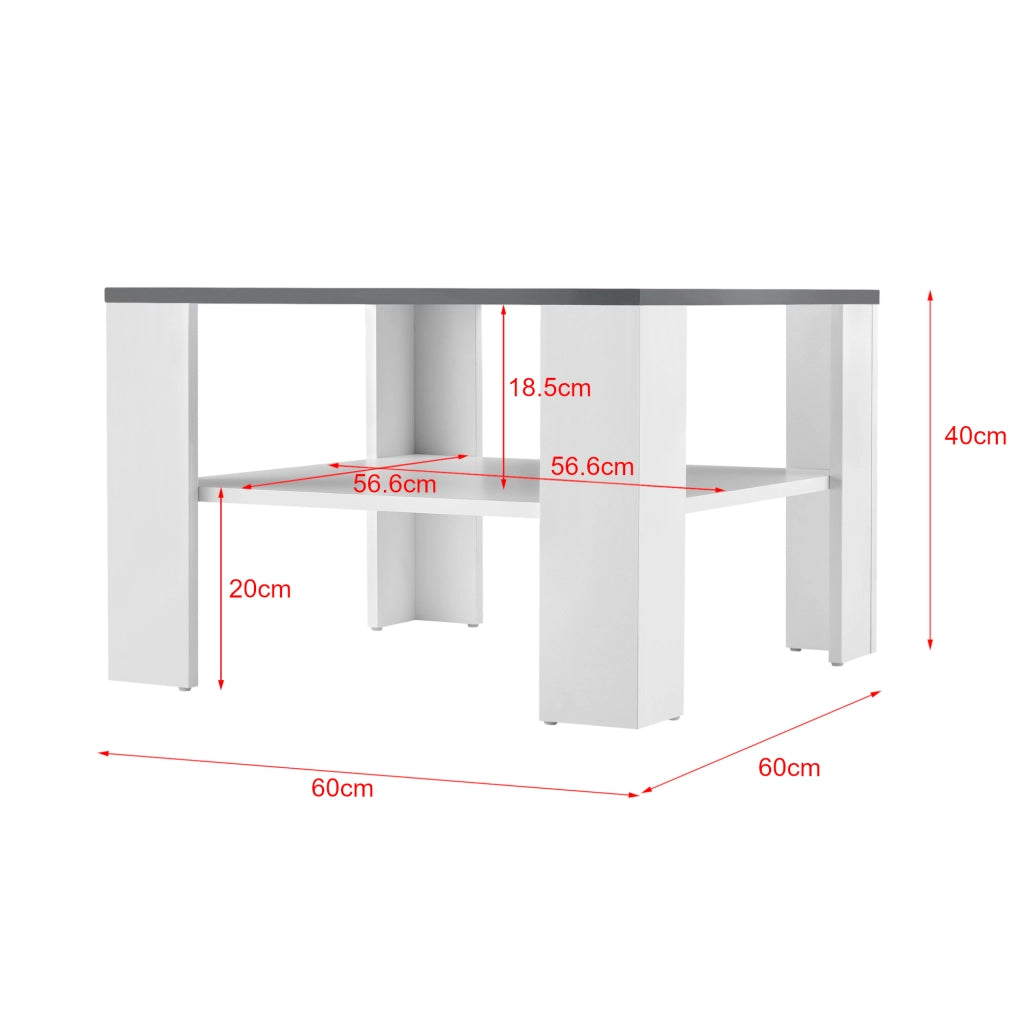 Tavolino Centrale da Salotto Aachen con Piano Quadrato - Bianco / Grigio Scuro [en.casa]
