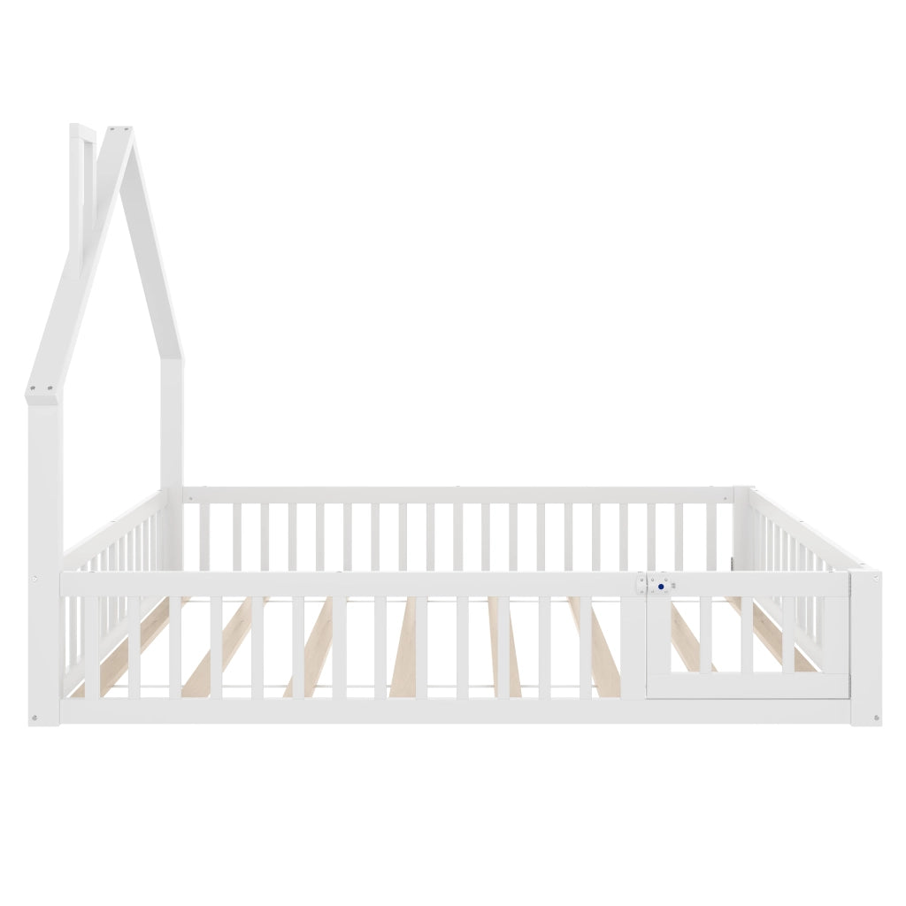 Letto per bambini in pino con camino, 140x190 cm, bianco