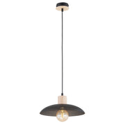 Sospensione Nordica Ishtar 1 Luce In Legno E Acciaio Nero