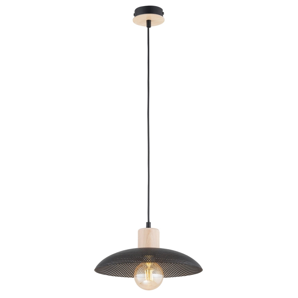 Sospensione Nordica Ishtar 1 Luce In Legno E Acciaio Nero