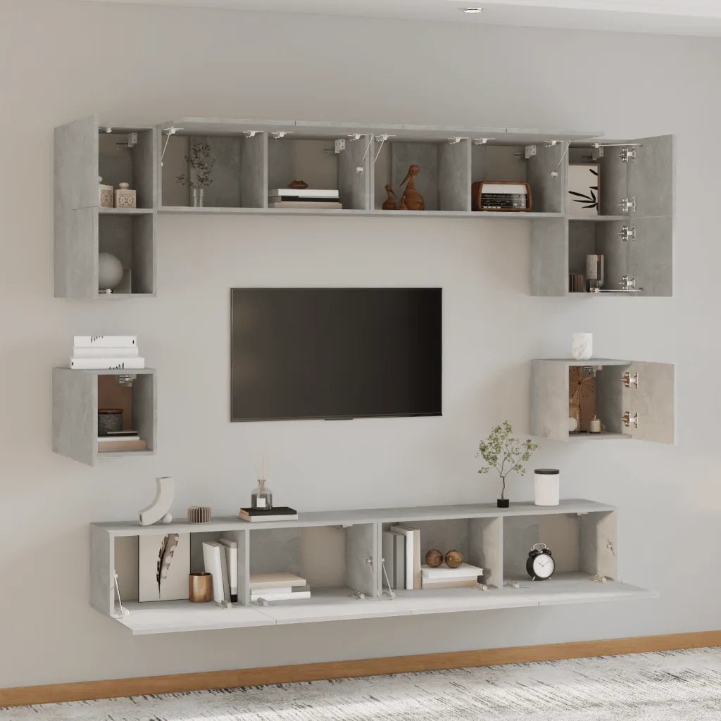 Set Mobili Porta TV 8pz-Set di 8 Credenza per TV Grigio Cemento in Legno Multistrato 295897