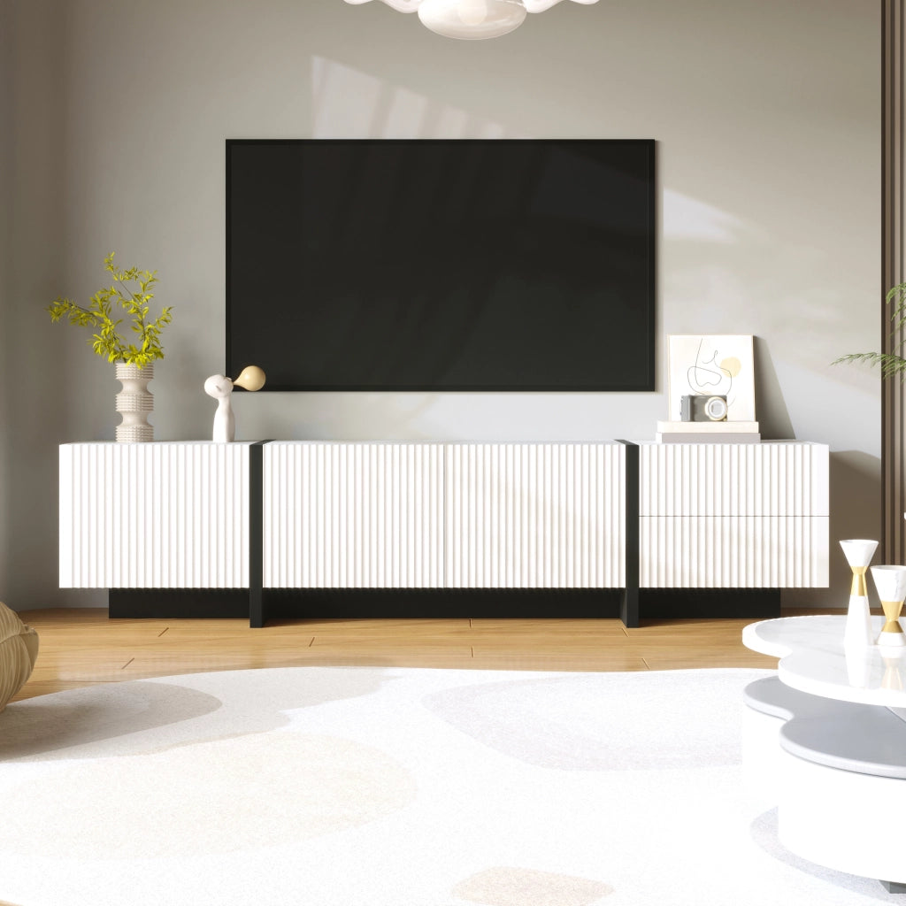 Cassettiera TV nero bianco in MDF e truciolare lunghezza 190 cm