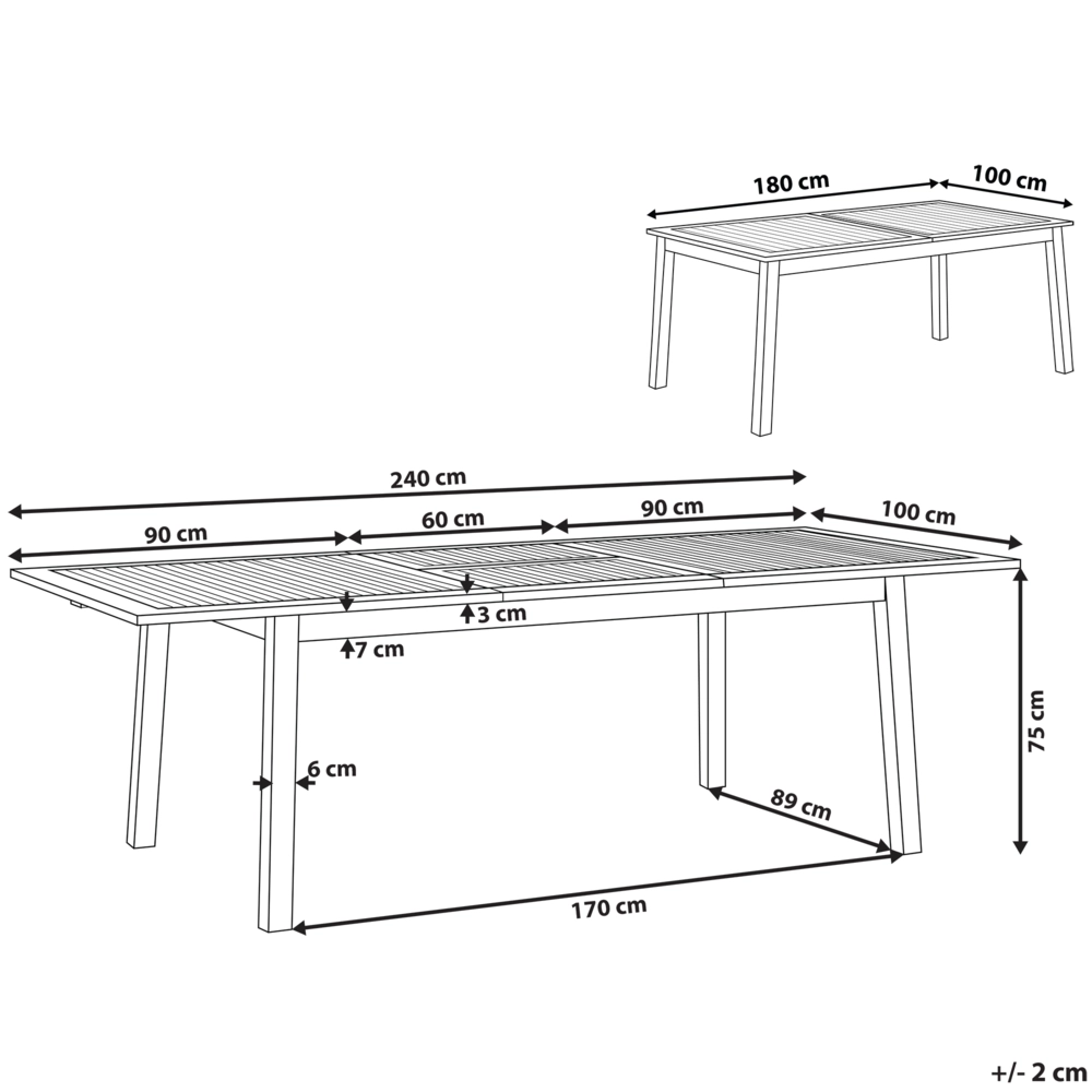 Tavolo da pranzo da giardino in marrone scuro di acacia 180 - 240 x 100 cm allungabile 8 posti rettangolare