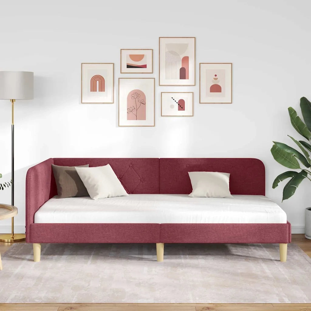 Cornice del letto ad angolo Rosso Vino 100 x 200 cm Tessuto