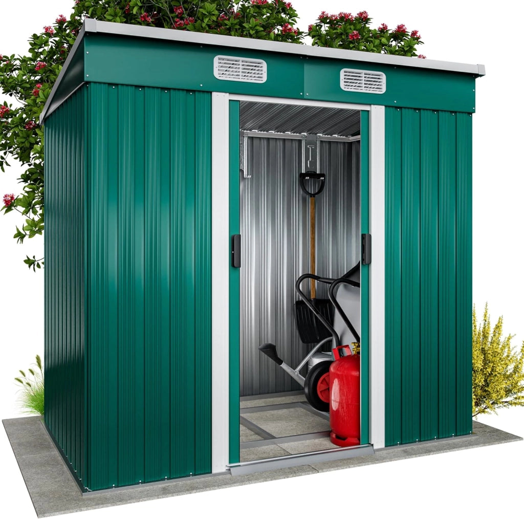 ® Casetta per Attrezzi da Giardino in Metallo 2m² con Base 200x125x180cm Porta Scorrevole Capanno con Tetto Spiovente Capannone da Esterno 4m³