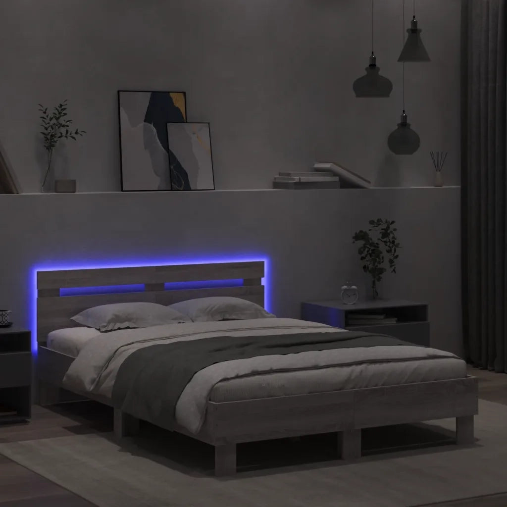 Giroletto con Testiera e LED Grigio Sonoma 120x190 cm 3207579
