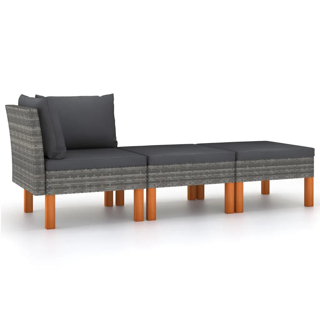 Set di Divani da Giardino 3 pz Polyrattan Massello di Eucaliptocod mxl 119344