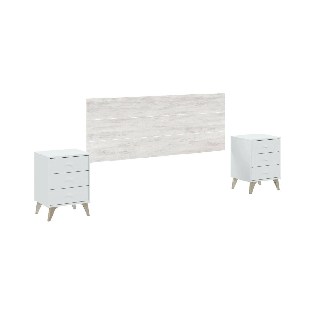 Testiera letto Wallis, Spalliera, Testata per camera da letto, Poggiatesta, 160x3 h60 cm, Bianco e Bianco anticato