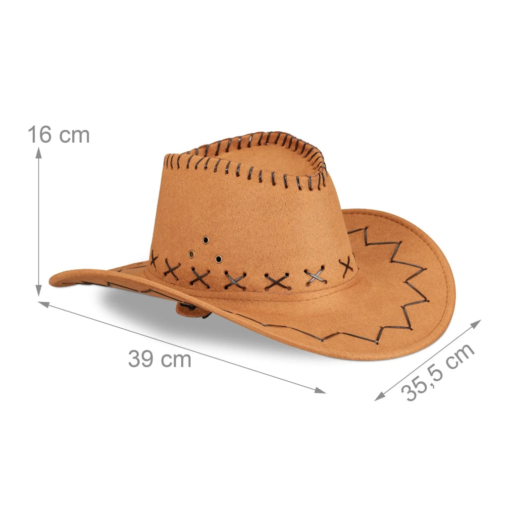 Autentico cappello da cowboy di carnevale 16 x 35,5 x 39 cm effetto pelle vintage in poliestere marrone 13_0004409