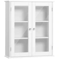 kleankin Armadietto Pensile Bagno a 2 Ante in Legno e Vetro con Ripiano Regolabile, 55x20x65 cm, Bianco
