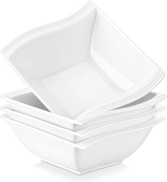 Set di piatti quadrati in ceramica da colazione, zuppa e dessert per 4 persone