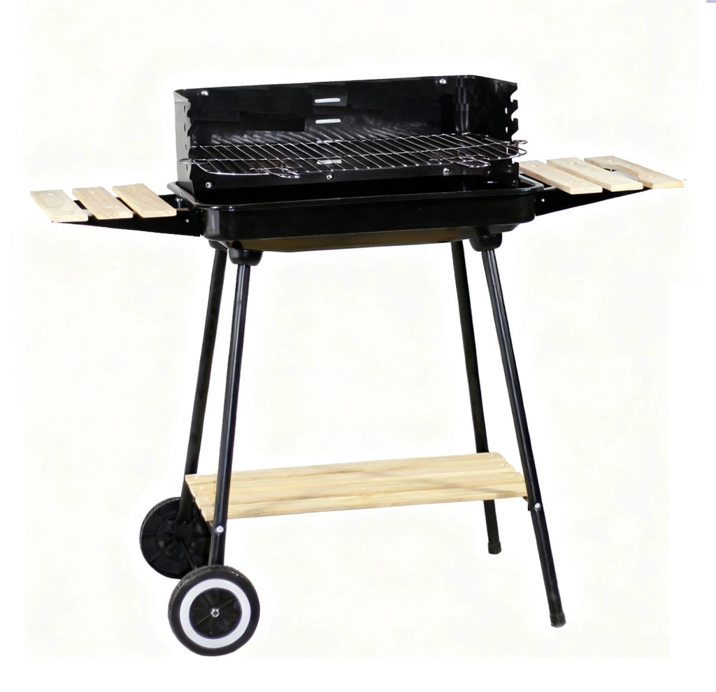 Barbecue a Carbone Sebastian 87x42x82 cm con Griglia in Acciaio Inox e Coperchio Nero