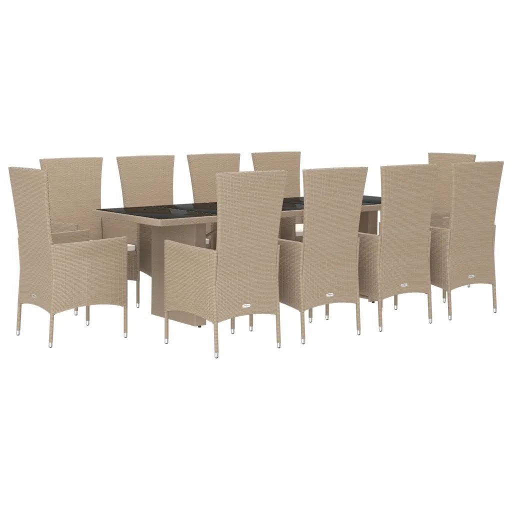 Set da Pranzo da Giardino 11 pz con Cuscini Beige in Polyrattan 3157566