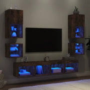 Mobili TV a Muro con LED 8pz Rovere Fumo in Legno Multistrato 3216594