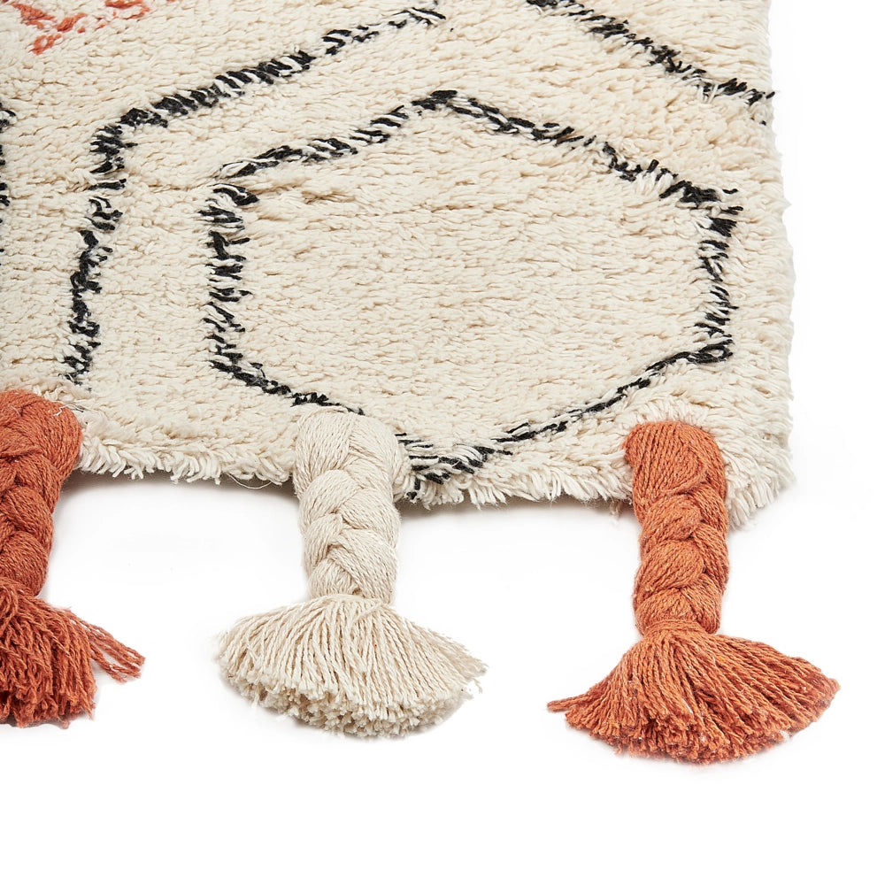 Tappeto in cotone beige e arancione 160 x 230 cm con frange e motivo geometrico camera da letto soggiorno stile boho