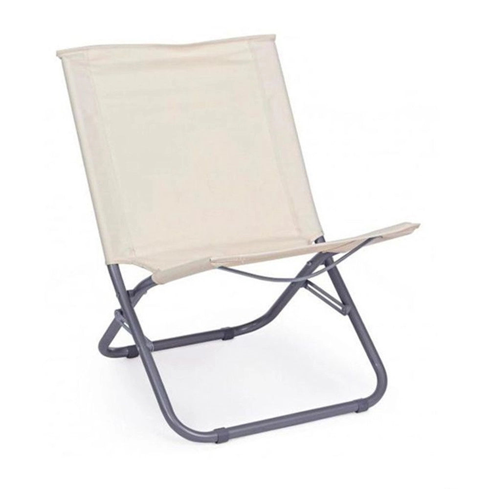 Trade Shop - Spiaggina In Tessuto Oxford Crema Pieghevole Sedia Da Mare Campeggio Portatile 281048 -