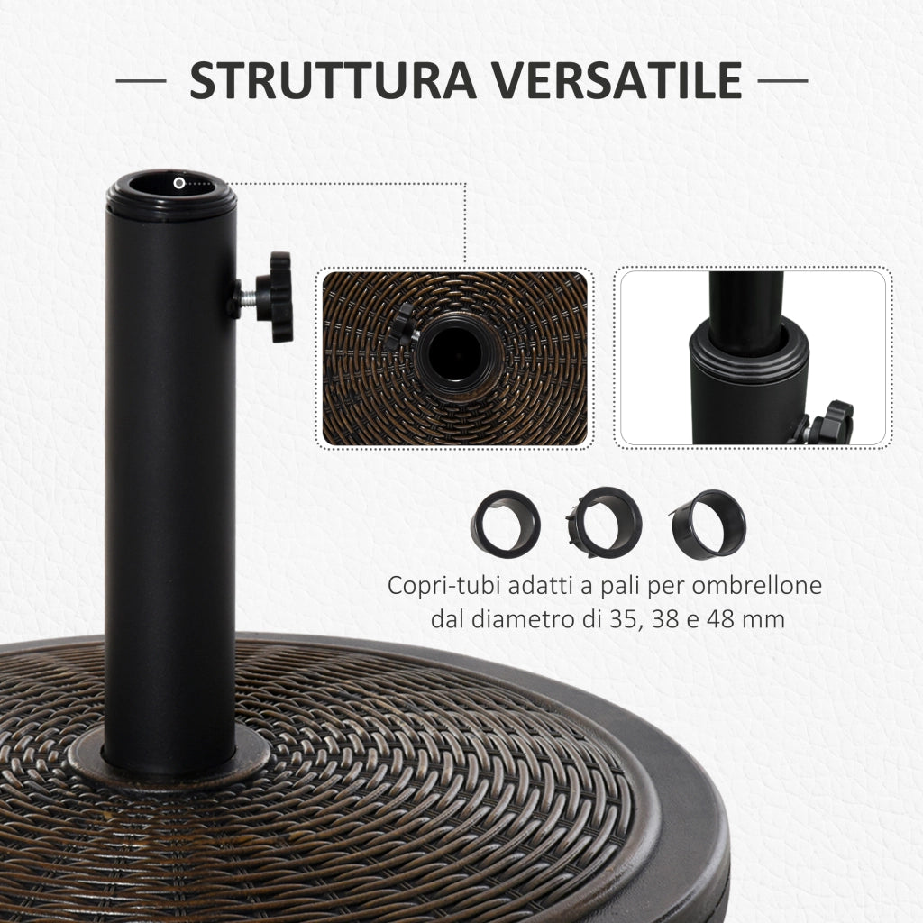 Base per Ombrellone in Cemento Plastica con Effetto Rattan ¨C zephmum ¨C Bronzo ?48x34cm 14kg