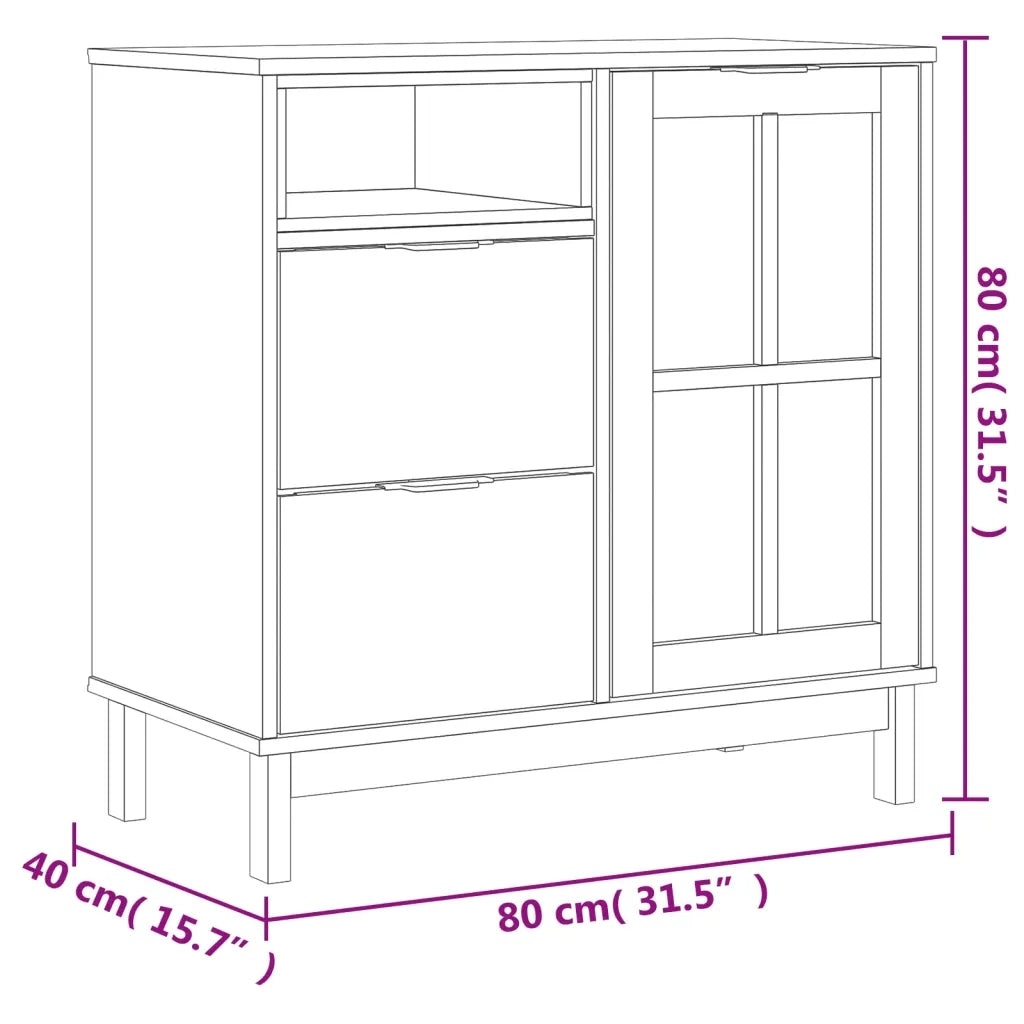 Credenza | Madia | Buffet da pranzo | Armadio da pranzo con Anta in Vetro FLAM 80x40x80 cm Massello di Pino