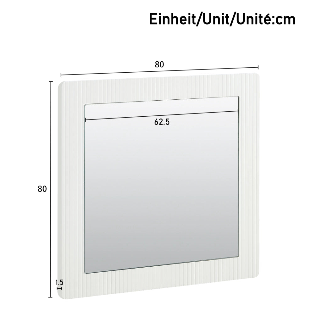 Specchio da parete quadrato, specchio da corridoio, 80x80 cm, cornice in legno, bianco